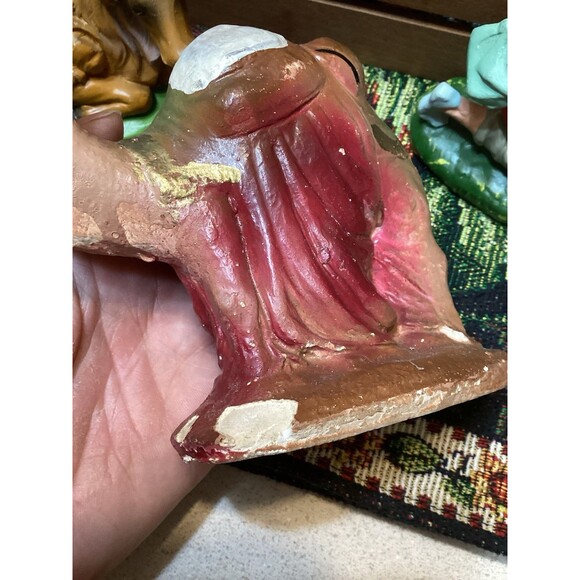 Vintage Chalkware Nativity Scene Italy Mary Jesus Shepherd W Eggs Joseph Pig - Picture 13 of 16